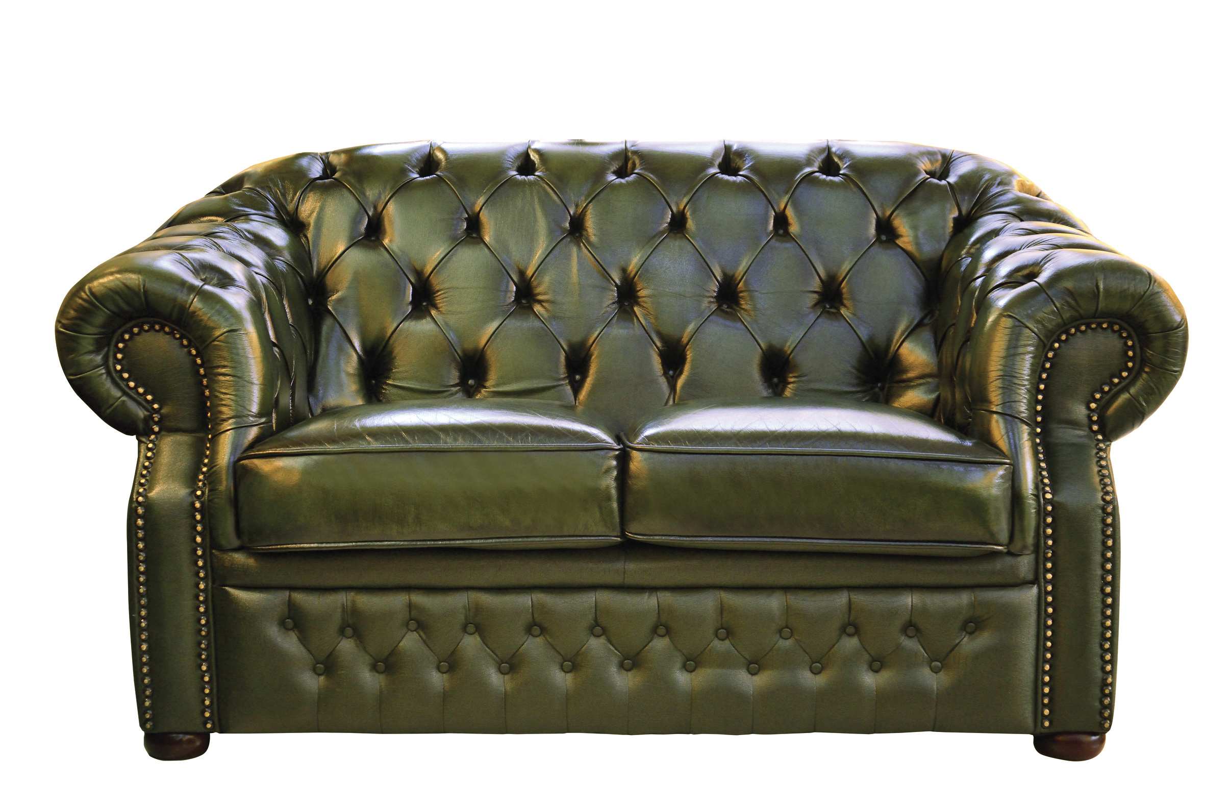 Зеленый кожаный диван Честер